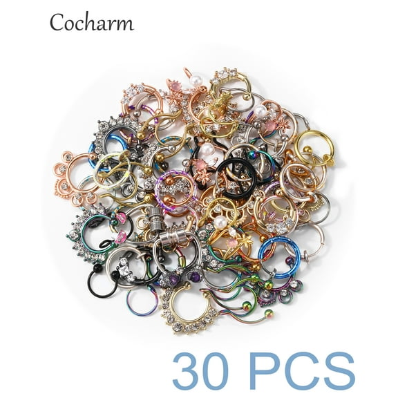 COCHARM Random 30PCS Fake Nose Ring Non-piercing 316L Stainless Steel Adult Septum Rings