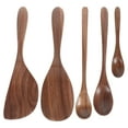 thumbnail image 1 of GOOHOCHY solid walnut cooking spoons Wooden Spoon Wood Cooking Scoop Adults Food Service 5pcs/set, 1 of 9