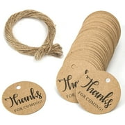 COCICA 200 Pcs 1.2 Inch Kraft Paper Gift Tags with String,Thank You Labels for Gifts Crafts Wedding Christmas, Brown