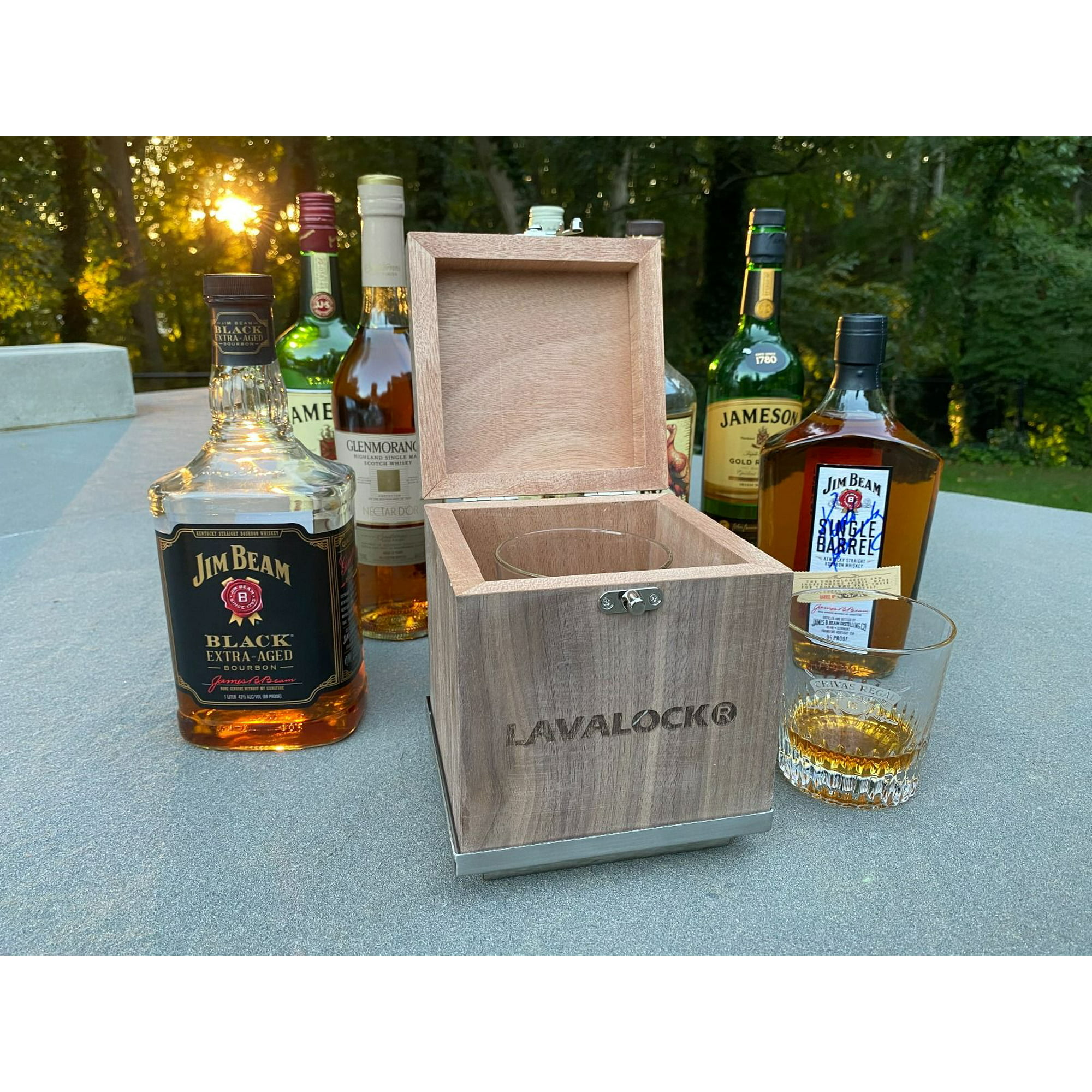 Cocktail Smoker Kit, Wood Whiskey Smoking Box with Stainless Tray, Grate and Wood Chip Pan, Size: 5.5 x 5.5 x 6.75