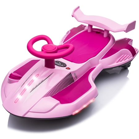 COCLUB 12V Electric Ride on Drift Car, 360 Degrees Rotating Kids Battery Powered Go Kart with MP3 Palyer, LED Lights, Ride on Car Toy for Age 6-8 Child, Pink