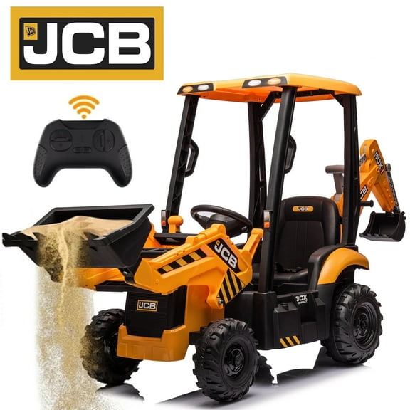 COCLUB 12V Excavator Construction Vehicles for Boys Girls, Battery Powered Ride On Car with Remote Control, Front Loader Bulldozer, Digger, Ceiling, Electric Ride on Toys for Kids, Yellow