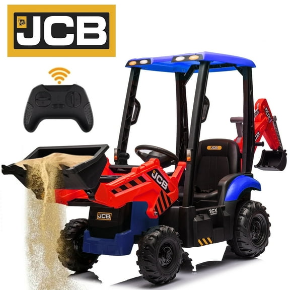 COCLUB 12V Excavator Construction Vehicles for Boys Girls, Battery Powered Ride On Car with Remote Control, Front Loader Bulldozer, Digger, Ceiling, Electric Ride on Toys for Kids, Red