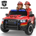 thumbnail image 1 of 24V 2 Seater Ram 1500 RHO Fire Truck Car Ride on for Big Kids, Carros Eléctricos Para Niños with Remote Control, Ride on Fire Truck w/Siren, Flashing Lights, Bed Storage, Electric Fire Truck Red, 1 of 10