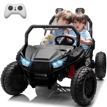 COCLUB 24V 7AH Powered Ride On Cars 2 Seat Truck with Remote Control, LED Light, MP3 Player, Spring Suspension Electric Ride On Toys for Boy Girl, Black