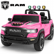 24V 2 Seats Ride On Car for Kids, Licensed RAM RHO 1500 Powered Electric Car with 4 Wheels Spring Suspesion, Ride On Toy for 3-8 Year Boys & Girls with Remote Control, Horm, Siren, LED Lights, Pink