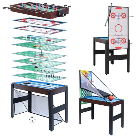 COCLUB 2x4ft 16 in 1 Multi Game Table for Kids Including Pool Table and Air Hockey, Football and Ping Pong, Combo Game Table Set for Home, Game Room, Friends & Family, Red