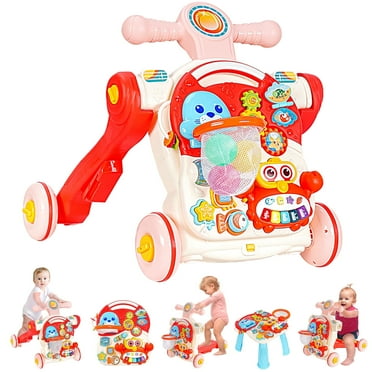 COCLUB 5-in-1 Baby Walker Push Toy & Activity Center for Infants 6-12 Months, Sit-to-Stand Learning Walker with Adjustable Speed, Pink