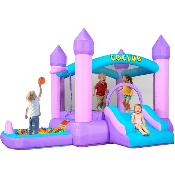 COCLUB Inflatable Bounce House for Kids Outdoor & Indoor, Toddler Bouncy Castle with Slide, Blower, Ball Pit - 6-in-1 Jumping Toy for Ages 2-5 (154x113x90”)