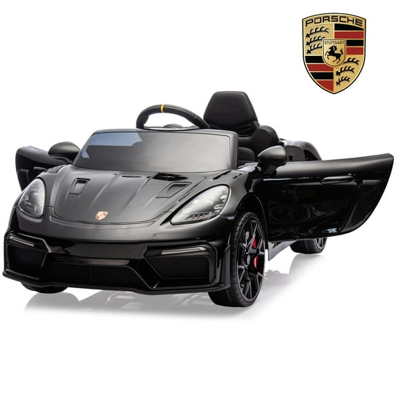 COCLUB Kids Cars to Drive 12V Licensed Porsche 718 Electric Car for Kids with LED Headlights & Tail Light, Remote Control, Music, 4 Wheel Suspension, 3 Speed Ride on Car Black