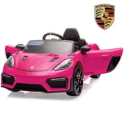 COCLUB Kids Cars to Drive 12V Licensed Porsche 718 Electric Car for Kids with LED Headlights & Tail Light, Remote Control, Music, 4 Wheel Suspension, 3 Speed Ride on Car Pink