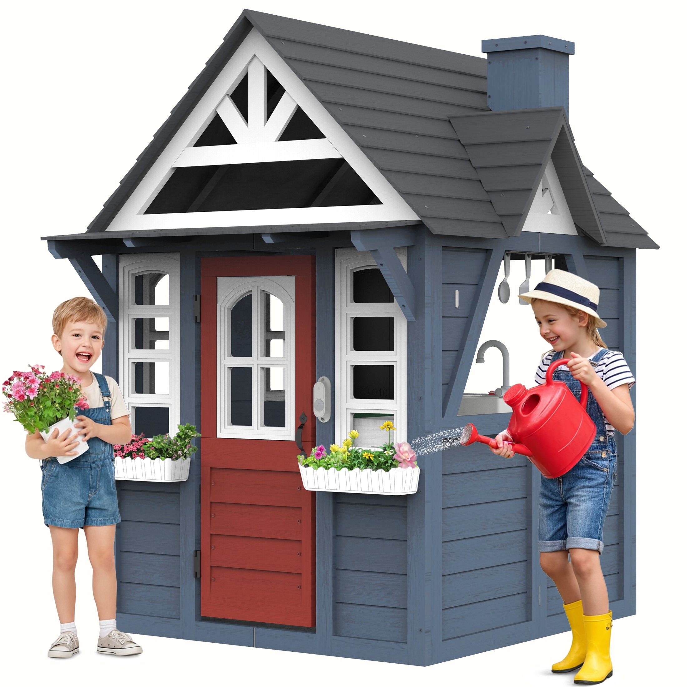 COCLUB Outdoor Playhouse for Kids Ages 4-8, Wooden Play House with