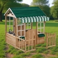 thumbnail image 1 of COCLUB Outdoor Playhouse, Wooden Playhouse for Kids Toddlers, Kids Playhouse with Kitchen/Fence/Awning/4 Planter Racks, Girls Boys Outdoor Toy Gift for Ages 3+, (49.5"W* 62.3"L), 1 of 9