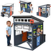 Outdoor Playhouse for Kids, Wodden Playhouse w/ Workbench, Tools & Storage Accessories, STEM Educational Outdoor Toys Gift for Boys Girls Ages 3-8