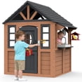 thumbnail image 1 of COCLUB Kids Outdoor Playhouse, Wooden Playhouse with Play Kitchen, Working Doorbell, Bird Cage, Pet Door, Backyard Casa de CampañA Para NiñOs Country Style, 1 of 11