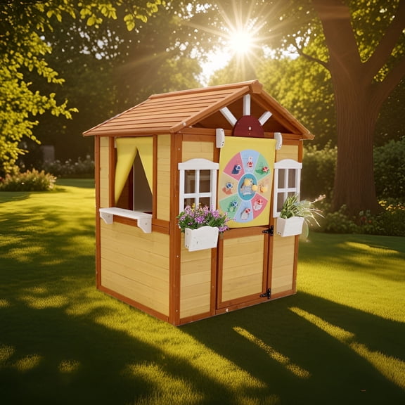 COCLUB Outdoor Wooden Playhouse for Kids Ages 4-8  Durable Playhouse with Outdoor Kitchen, Snack-Bar & Gardening Kit (39"x33.7"x51") | Casa para Nios de Jardn