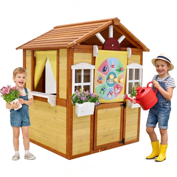 COCLUB Outdoor Wooden Playhouse for Kids Ages 4-8 – Durable Playhouse with Outdoor Kitchen, Snack-Bar & Gardening Kit (39"x33.7"x51") | Casa para Niños de Jardín