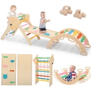 COCLUB Pikler Triangle Climbing Set, 7in1 Toddler Climbing Toys Indoor with Arch&Ramp&Ladder, Climbing Toys for Toddlers 1-3 Inside Gym - Rainbow
