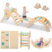 COCLUB Pikler Triangle Climbing Set, 7in1 Toddler Climbing Toys Indoor with Arch&Ramp&Ladder, Climbing Toys for Toddlers 1-3 Inside Gym - Rainbow