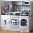 thumbnail image 1 of COCLUB Play Kitchen, Wooden Kids Kitchen Playset with Chalkboard, Ice Maker, Play Phone, Cookware Accessories, Microwave Toy Kitchen Gift for Boys Girls Age 3-8 Silver, 1 of 12