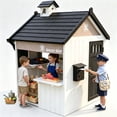 thumbnail image 1 of COCLUB Playhouse for Kids Outdoors, 2-in-1 Backyard Playhouse with Grocery Store and BBQ Grill Station, Cedar Wood, White, 1 of 10
