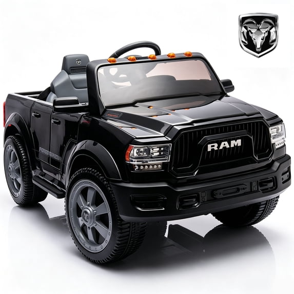 COCLUB RAM 2500 12V Electric Car for Kids, Ride on Toys W/Remote Control, Truck Bed Storage, Bluetooth, Music, Gift Pickup For Kids Aged 3-5, Black