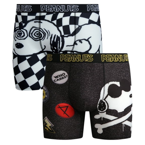 COCO BRANDS Mens Boxer Briefs - 2 Pack Peanuts Snoopy Soft Stretch Underwear Boxers for Men (M-L)