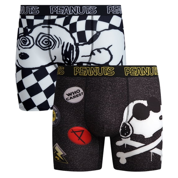 COCO BRANDS Mens Boxer Briefs - 2 Pack Peanuts Snoopy Soft Stretch Underwear Boxers for Men (M-L)