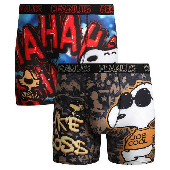 COCO BRANDS Mens Boxer Briefs - 2 Pack Peanuts Snoopy Soft Stretch Underwear Boxers for Men (M-L)