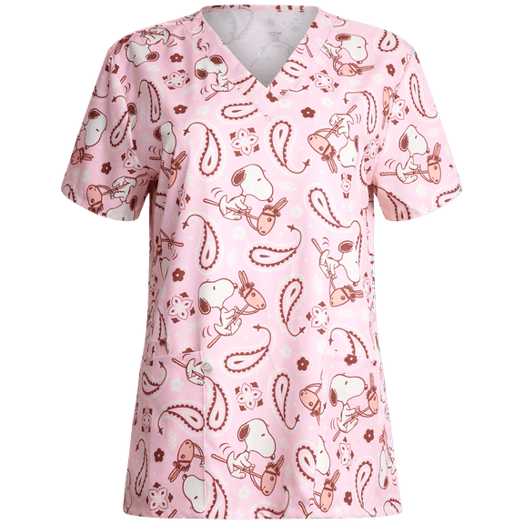 COCO BRANDS Womens Scrubs - Peanuts Snoopy V-Neck Scrub Medical Uniform Scrub Top for Women (S-2XL)