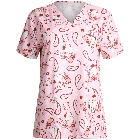 COCO BRANDS Womens Scrubs - Peanuts Snoopy V-Neck Scrub Medical Uniform Scrub Top for Women (S-2XL)