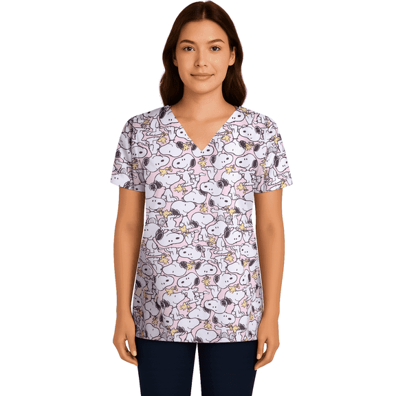 COCO BRANDS Womens Scrubs - Peanuts Snoopy V-Neck Scrub Medical Uniform Scrub Top for Women (S-2XL)