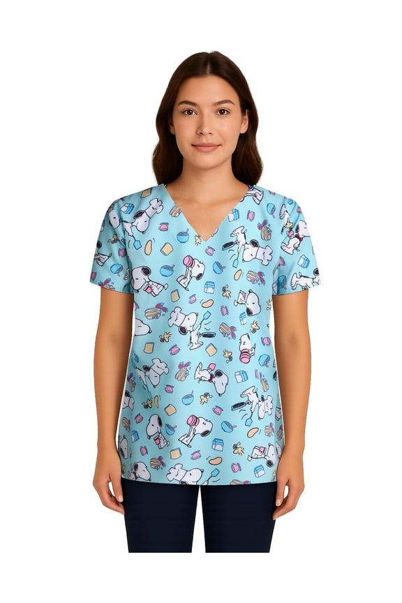 Womens Scrubs - Peanuts Snoopy V-Neck Scrub Medical Uniform Scrub Top for Women (S-2XL)