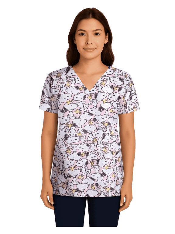 Womens Scrubs - Peanuts Snoopy V-Neck Scrub Medical Uniform Scrub Top for Women (S-2XL)