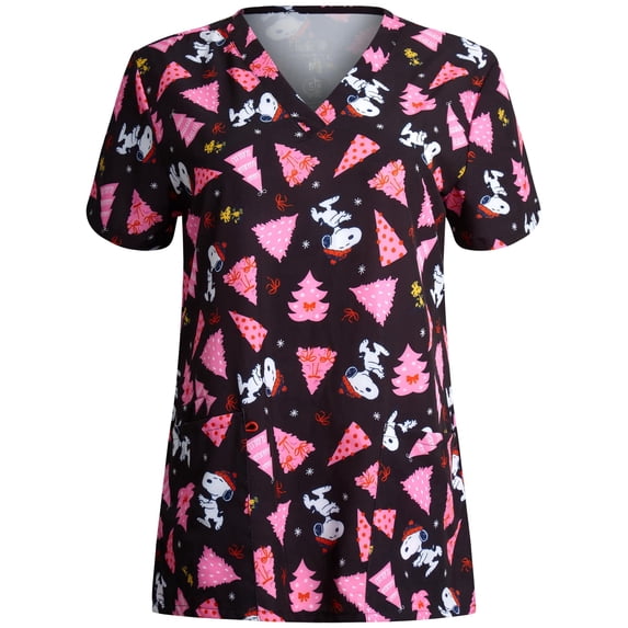 COCO BRANDS Womens Scrubs - Peanuts Snoopy V-Neck Scrub Medical Uniform Scrub Top for Women (S-2XL)