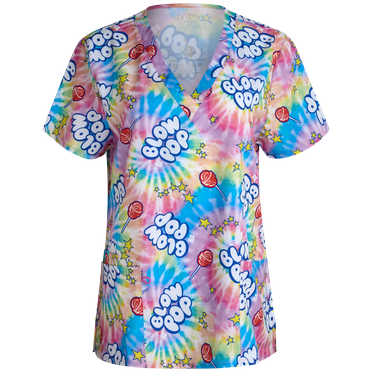 COCO BRANDS Womens Scrubs - V-Neck Blow Pop Printed Scrub Tops for Women with Pockets (L-2XL)