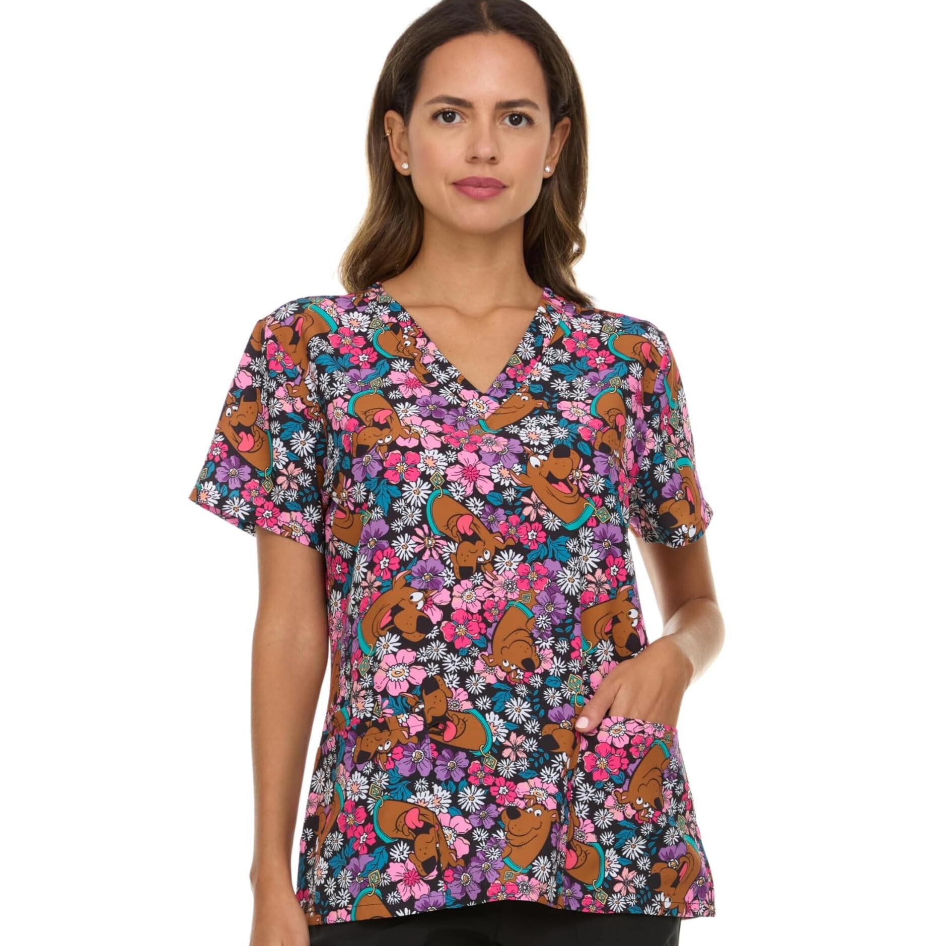 Womens Scrubs - Peanuts Snoopy V-Neck Scrub Medical Uniform Scrub Top for Women (S-2XL)