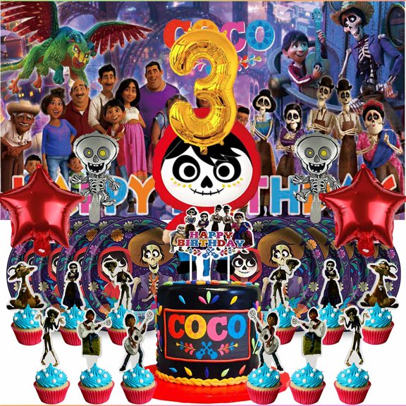 COCO Dream 3rd Tableware Balloons Cake Toppers Backdrop Banner Supplies Party Decor Plates Decorations