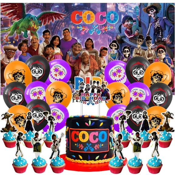 COCO Dream Party Decor Decorations Birthday Set for Kids Supplies Kit Latex Balloons Cake Topper Fans Banner Backdrop