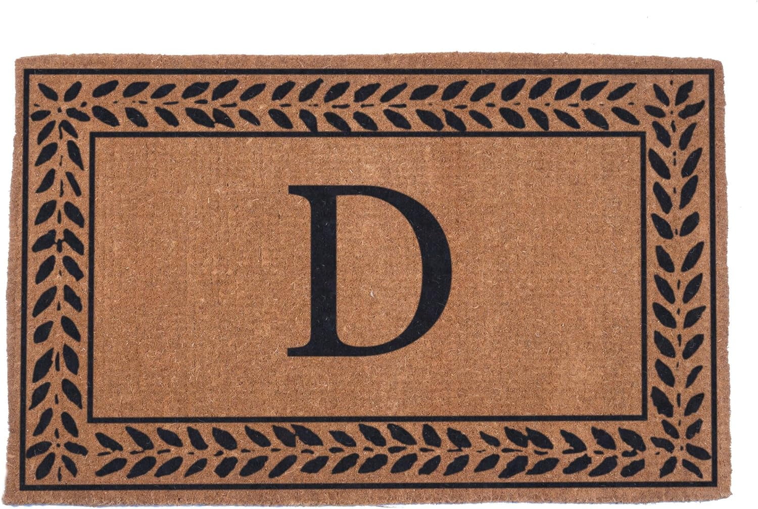 COCO MATS 'N MORE Hand Woven Black Leafy Vines Bordered Monogrammed