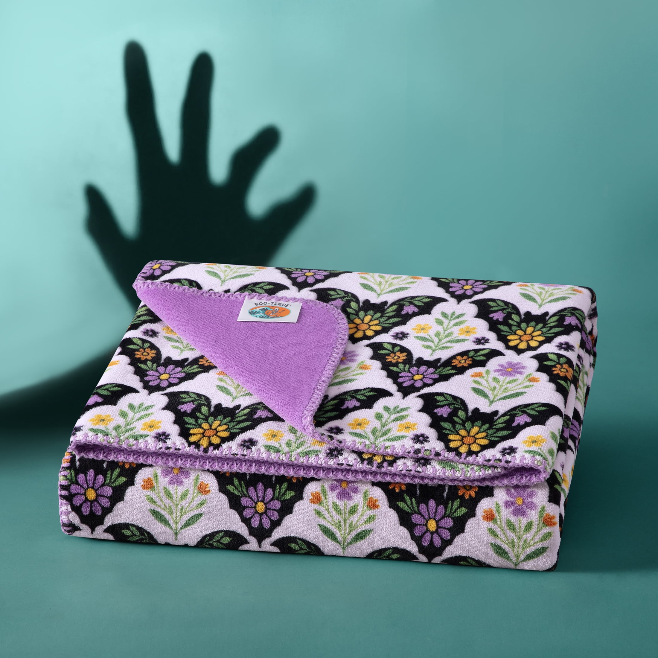 Boo-tique Soft Throw Blanket, Fleece Blanket, Halloween Floral Bats, Purple, 50" x 72"