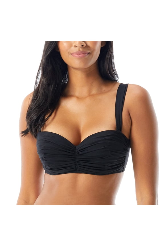 Charisma Bra Sized Underwire Pleated Bandeau Bikini Top Midnight Jungle, 32-34C