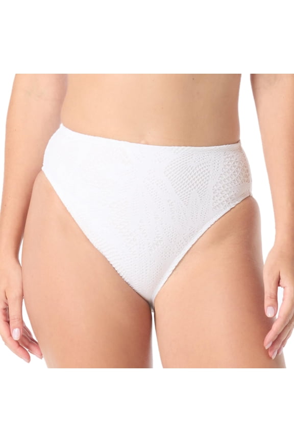 High Esteem High Leg High Waist Bikini Swim Bottom  White Crochet, X-Large