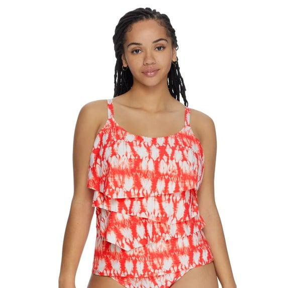 COCO REEF Papaya Medallion Aura Ruffle Tankini Swim Top, US 36DD, UK 36DD, NWOT