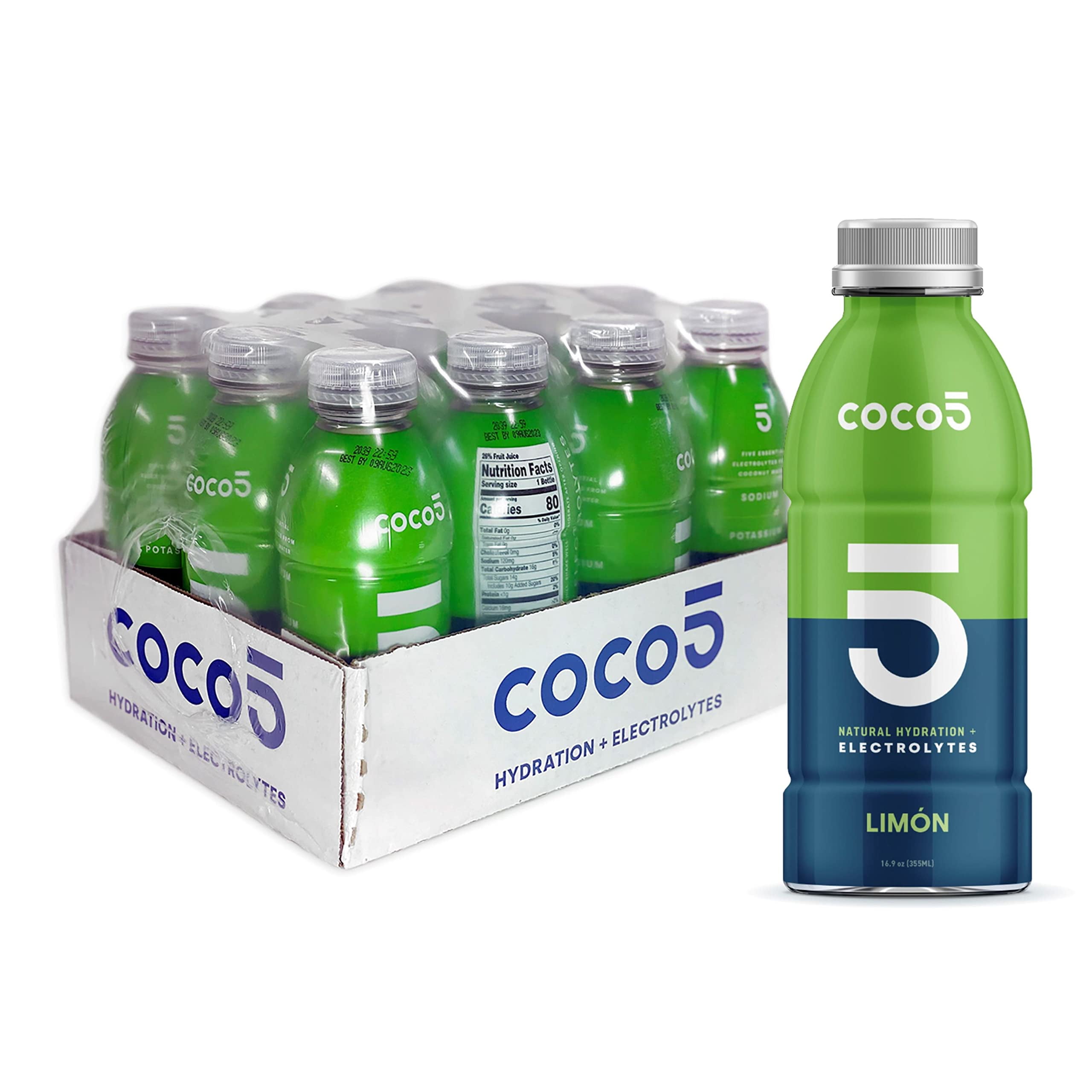 COCO5 Limon Flavor Sports Drink, Natural, 50% Less Sugar, Non-GMO