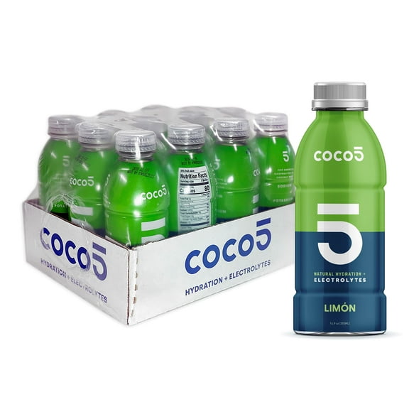 COCO5 Clean Sports Hydration Limon Flavor | 100% Natural | 50% Less Sugar | Nothing Artificial | Non-GMO | Gluten Free | Developed by Pro Trainers for Pro Athletes | 16.9 OZ (Pack - 12)