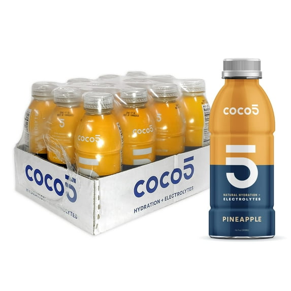 COCO5 Clean Sports Hydration Pineapple Flavor | 100% Natural | 50% Less Sugar | Nothing Artificial | Non-GMO | Gluten Free | Developed by Pro Trainers for Pro Athletes | 16.9 OZ (Pack - 12)