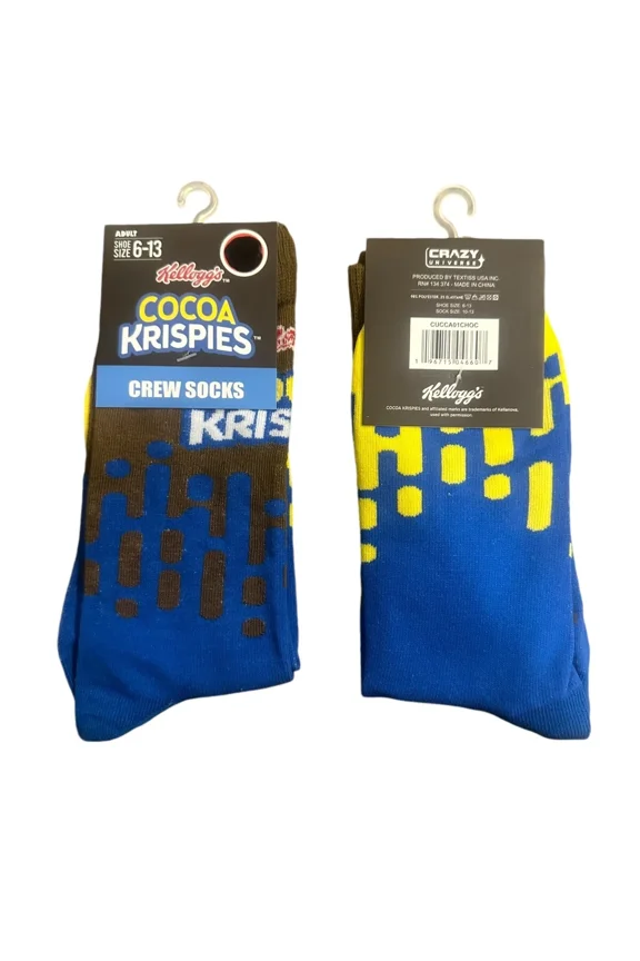 COCOA KRISPIES Cereal Adult Unisex Novelty Crew Socks Size 6-13