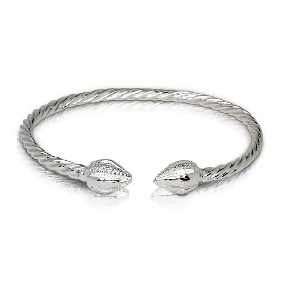 COCOA POD ENDS COILED ROPE WEST INDIAN BANGLE .925 STERLING SILVER (MADE IN USA) - 10