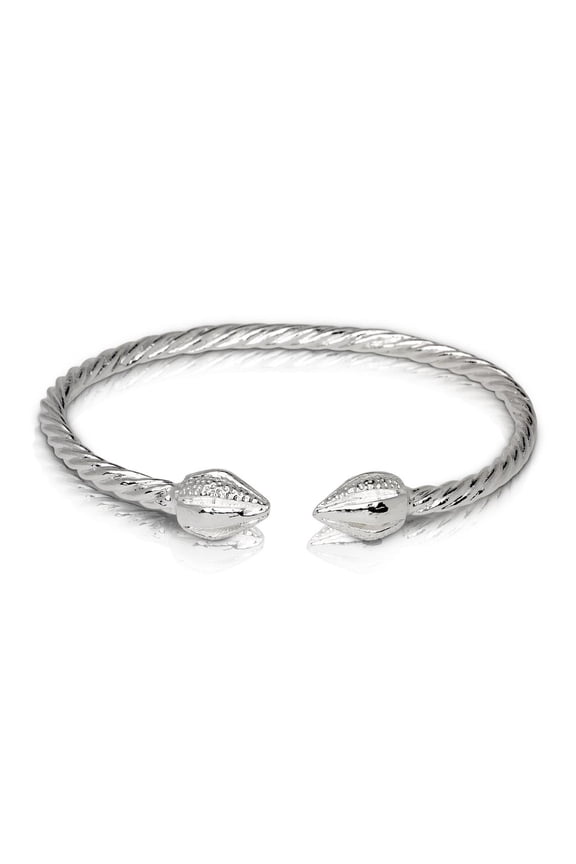 COCOA POD ENDS COILED ROPE WEST INDIAN BANGLE .925 STERLING SILVER (MADE IN USA) - 9